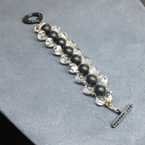 Black Toggle Closure Bracelet As Is Clear Gold Seed Bead Retro BoHo - Picture 3 of 8